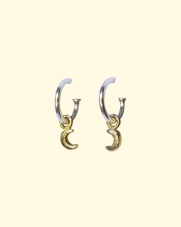 baby celeste hoops tiny moon celestial earrings unique handmade recycled solid gold mooki jewellery