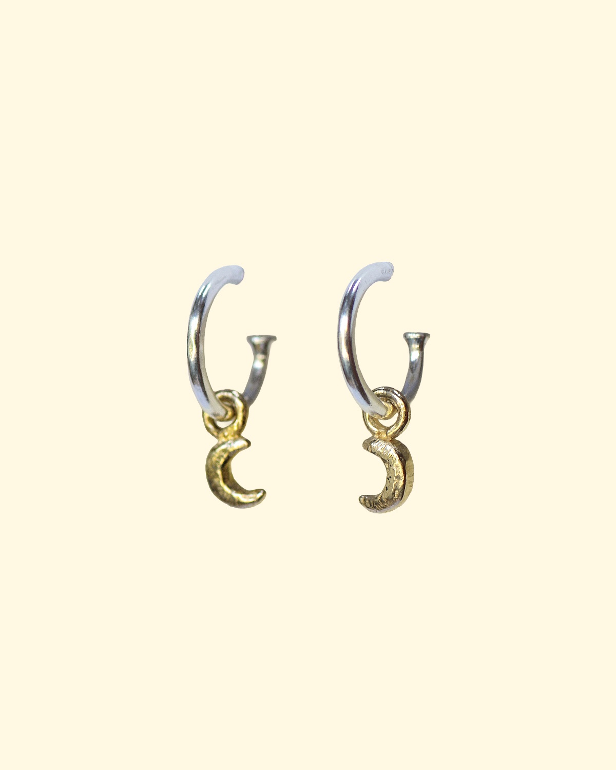 baby celeste hoops tiny moon celestial earrings unique handmade recycled solid gold mooki jewellery