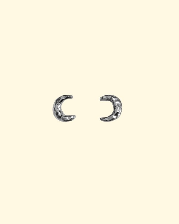 celeste studs crescent moon earrings hand made carved unique recycled sterling silver mooki jewellery