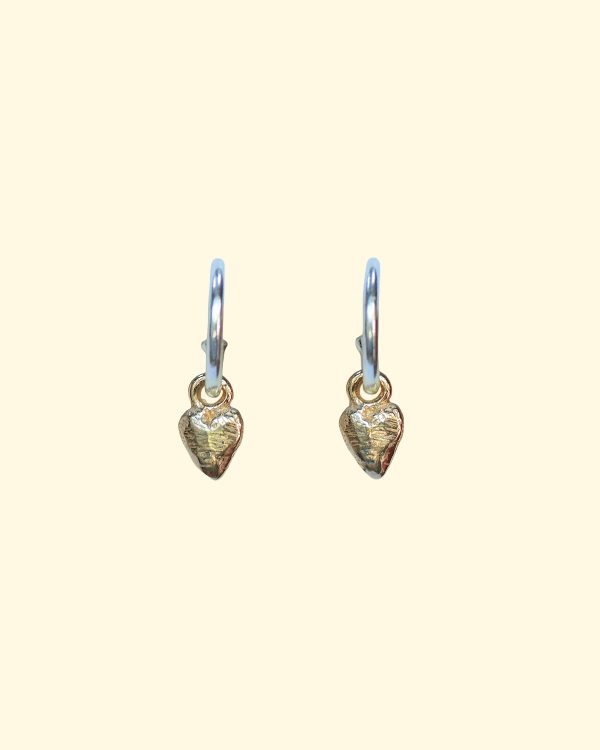 cherish hoops solid recycled gold tiny heart charm earrings mooki jewellery