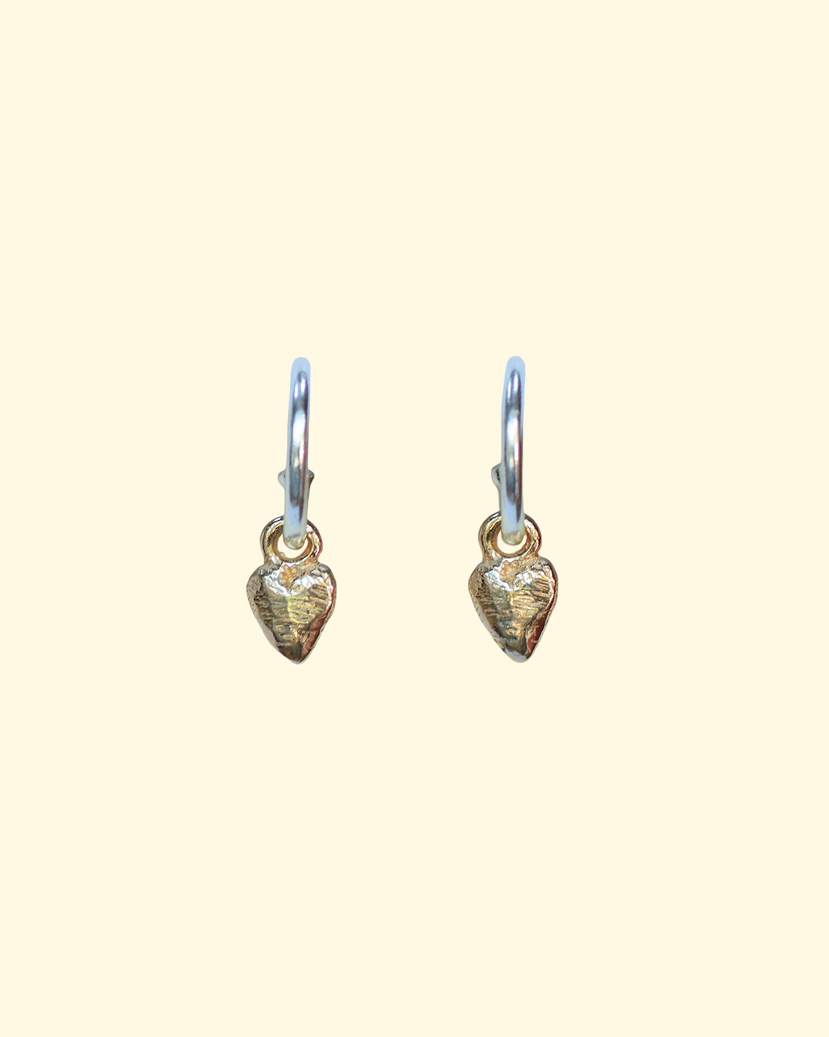 cherish hoops solid recycled gold tiny heart charm earrings mooki jewellery