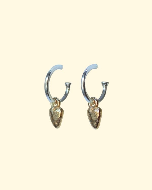 cherish hoops solid recycled gold tiny heart charm earrings mooki jewellery