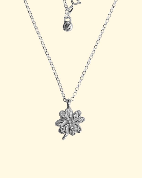 lucky clover necklace shamrock 4 four leaf luxury recycled sterling silver hand made unique mooki jewellery