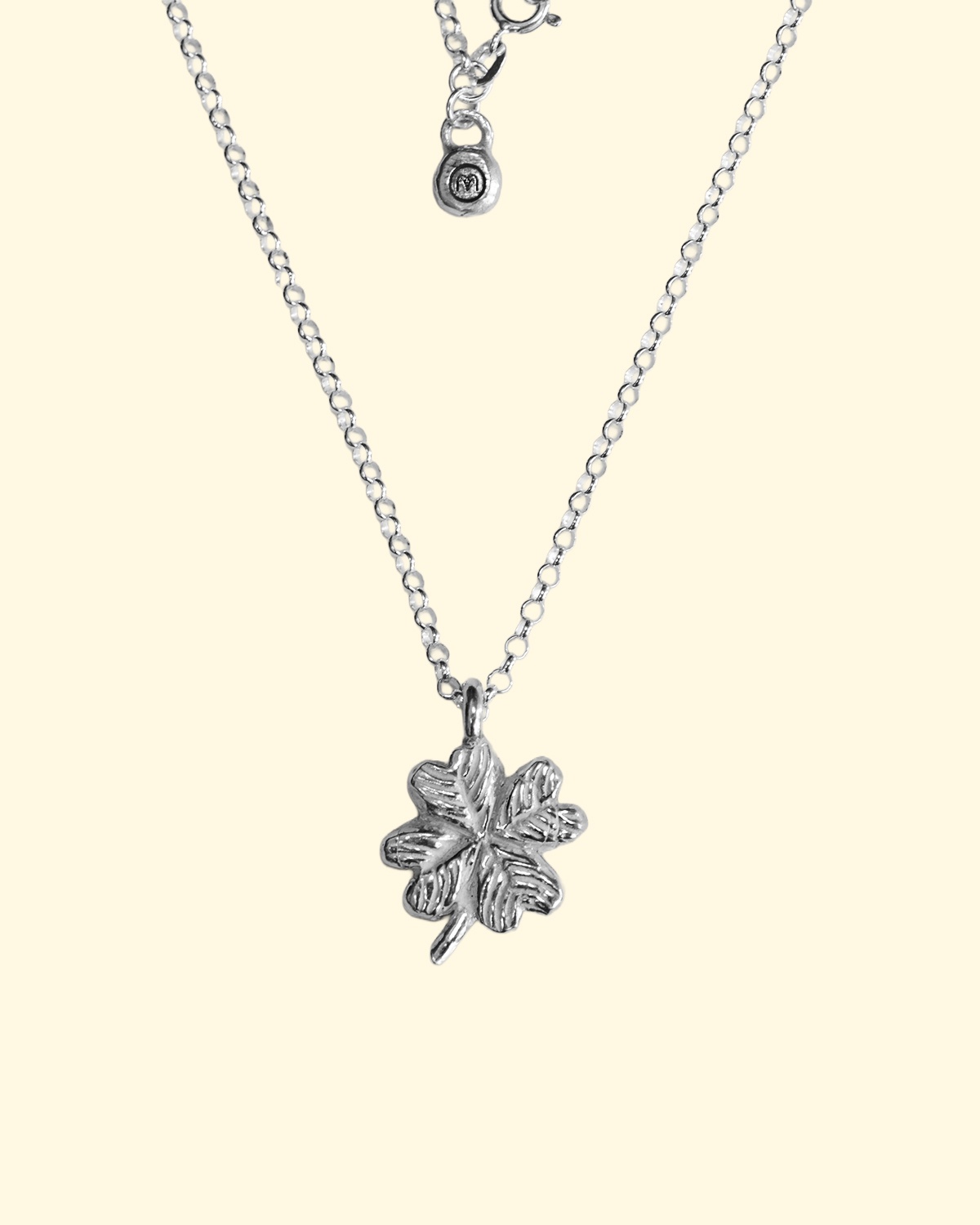 lucky clover necklace shamrock 4 four leaf luxury recycled sterling silver hand made unique mooki jewellery