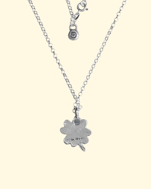 lucky clover necklace shamrock 4 four leaf luxury recycled sterling silver hand made unique mooki jewellery