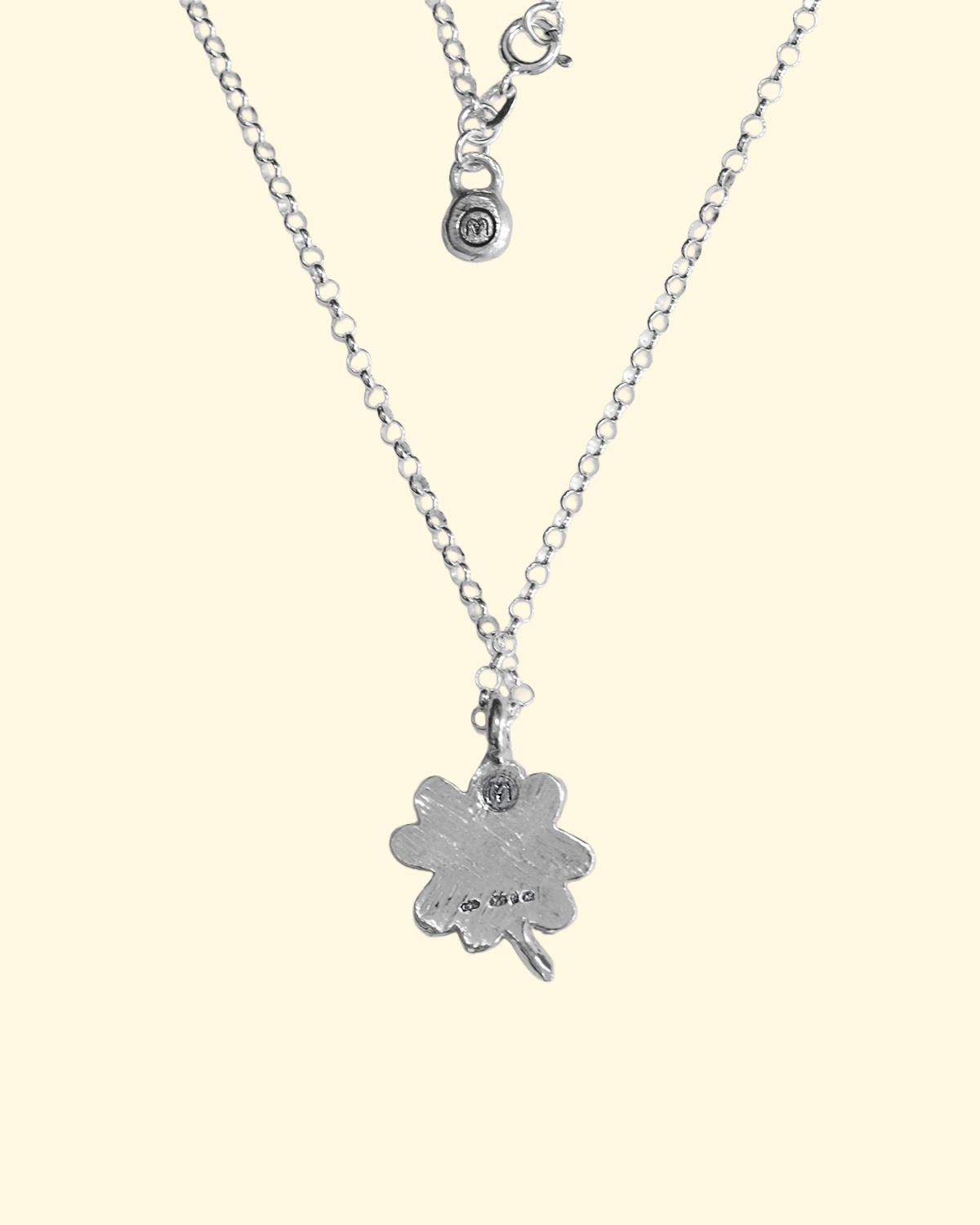 lucky clover necklace shamrock 4 four leaf luxury recycled sterling silver hand made unique mooki jewellery