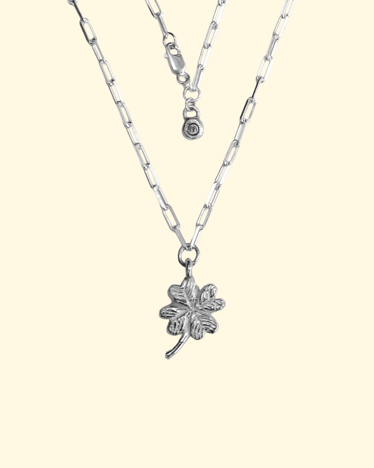 lucky clover trace necklace shamrock 4 four leaf luxury recycled sterling silver hand made unique mooki jewellery