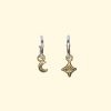cosmic hoops tiny moon north star celestial earrings unique handmade recylced solid gold mooki jewellery