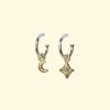 cosmic hoops tiny moon north star celestial earrings unique handmade recylced solid gold mooki jewellery