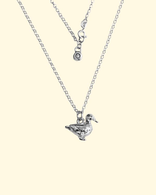 lucky ducky necklace chunky duck bird animal luxury recycled sterling silver hand made unique mooki jewellery