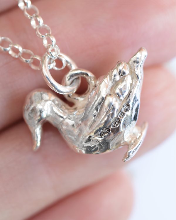 lucky ducky necklace chunky duck bird animal luxury recycled sterling silver hand made unique mooki jewellery