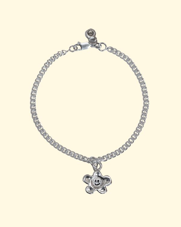 groovy bloom bracelet curb smiley face flower wonky belcher luxury recycled sterling silver hand made unique mooki jewellery
