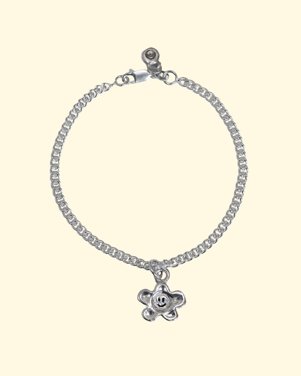 groovy bloom bracelet curb smiley face flower wonky belcher luxury recycled sterling silver hand made unique mooki jewellery