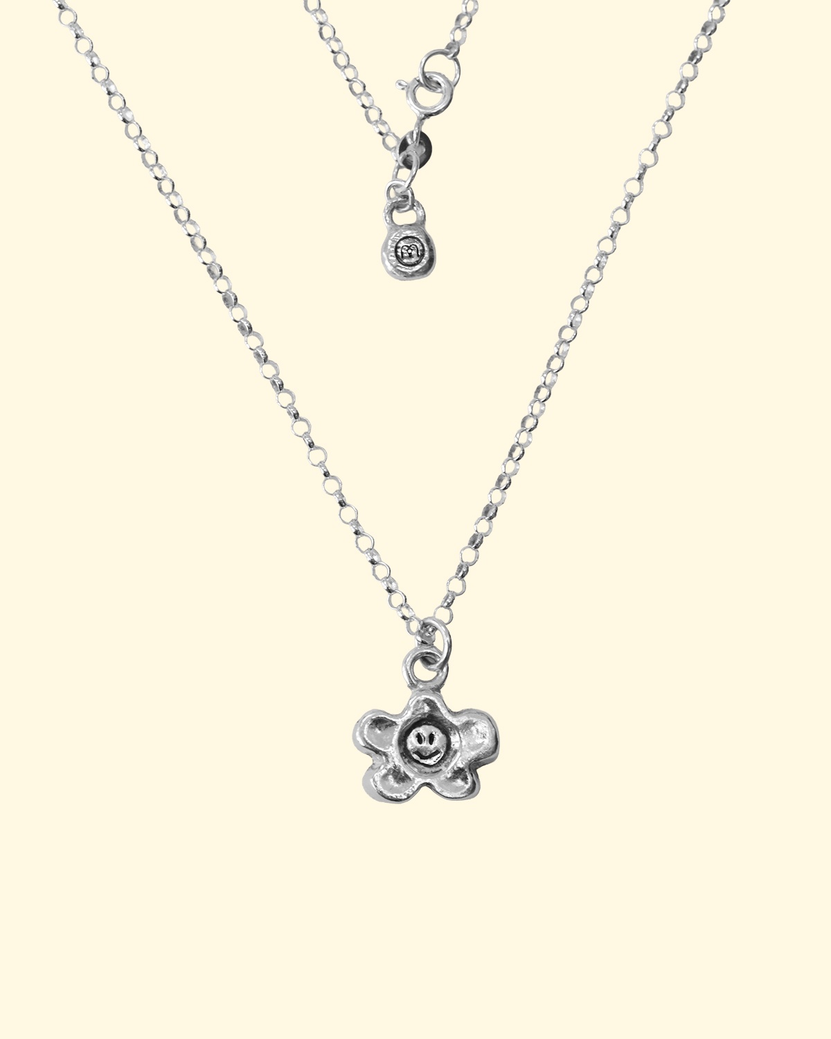 groovy bloom necklace smiley face flower wonky belcher luxury recycled sterling silver hand made unique mooki jewellery