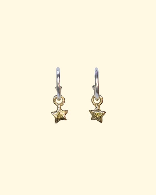 stardust hoops star celestial earrings unique handmade recycled solid gold mooki jewellery