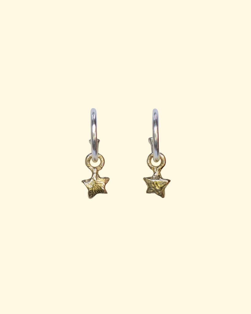 stardust hoops star celestial earrings unique handmade recycled solid gold mooki jewellery