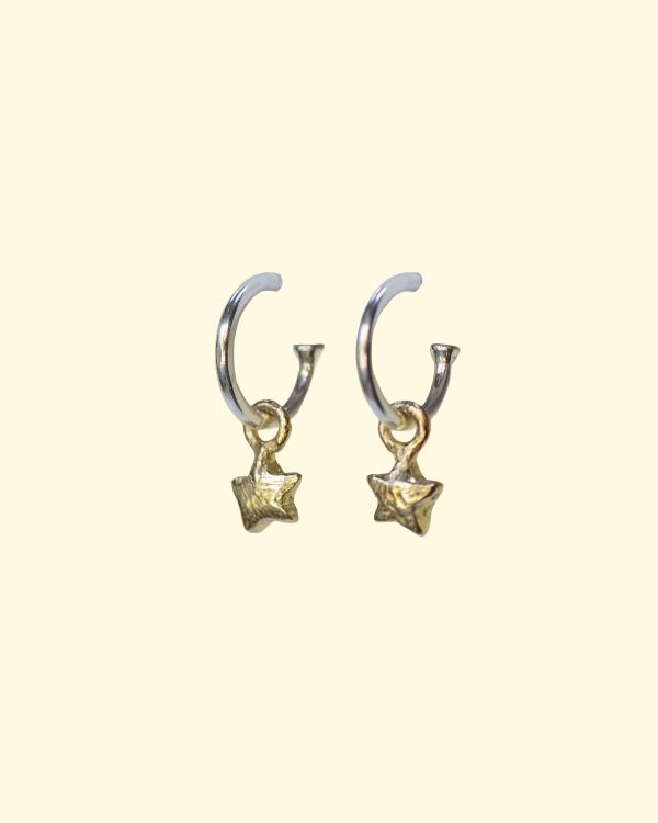 stardust hoops star celestial earrings unique handmade recycled solid gold mooki jewellery