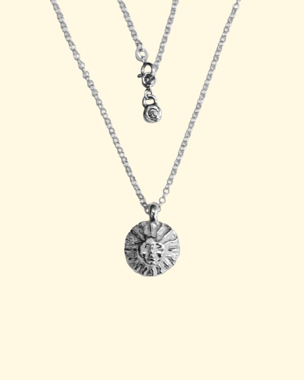 surya necklace sun goddess face luxury recycled sterling silver hand made unique mooki jewellery