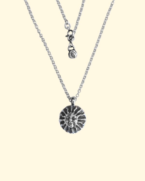 surya necklace belcher sun goddess face luxury recycled sterling silver hand made unique mooki jewellery