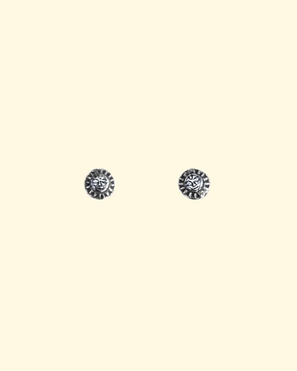 surya studs tiny sun face recycled sterling silver earrings mooki jewellery handmade unique