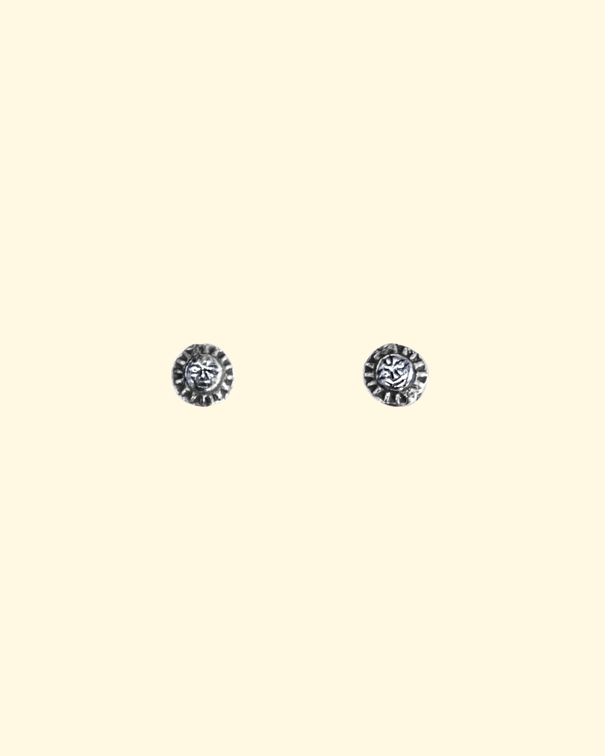 surya studs tiny sun face recycled sterling silver earrings mooki jewellery handmade unique