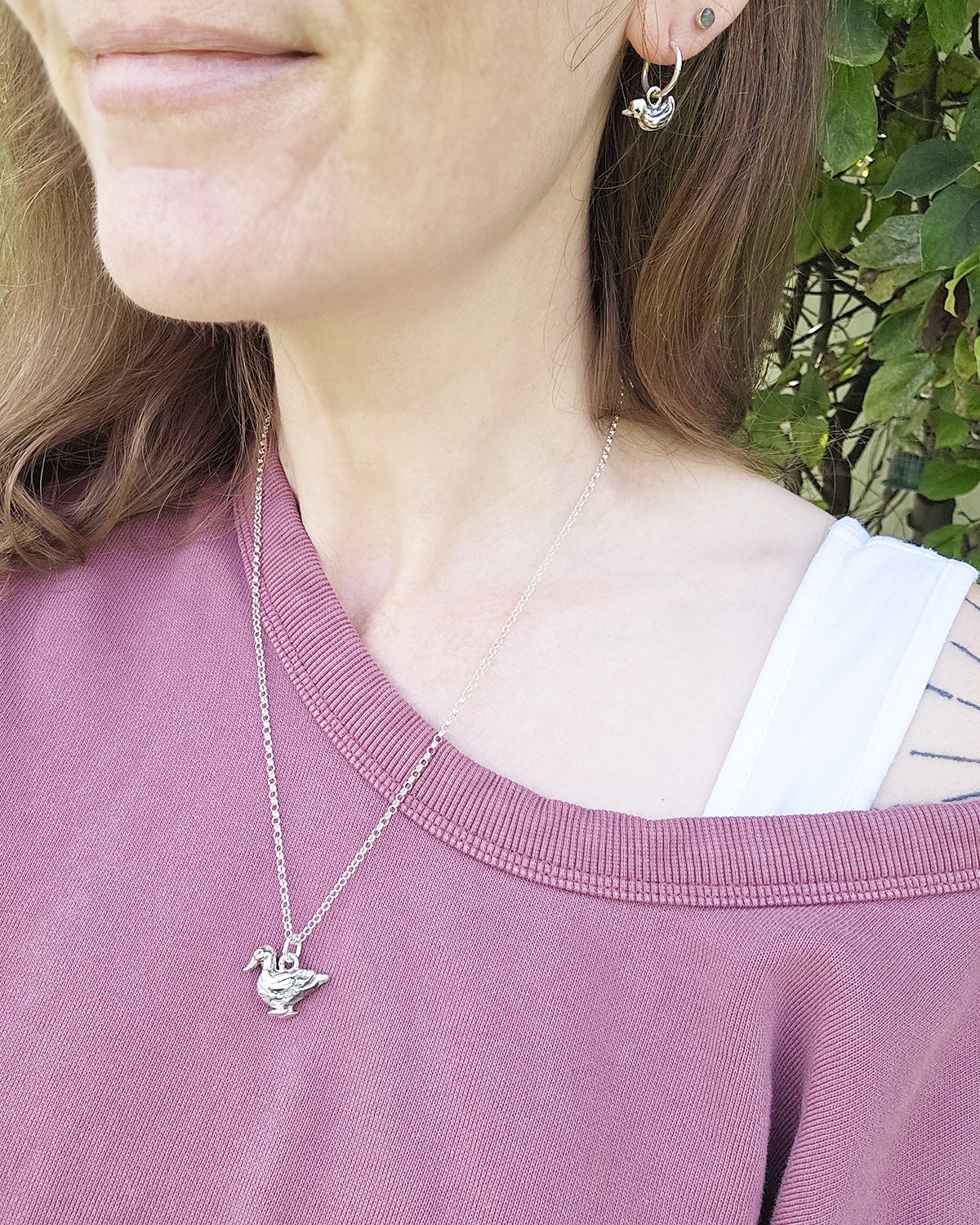 lucky ducky necklace chunky duck bird animal luxury recycled sterling silver hand made unique mooki jewellery